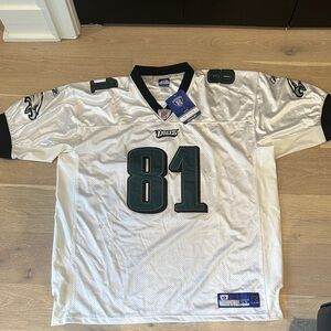Reebok Eagles Owens 81 White and Green Men's Jersey